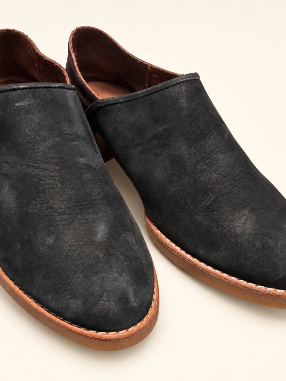 ALL BLACK Black Leather Slip On Ankle Booties EU 41